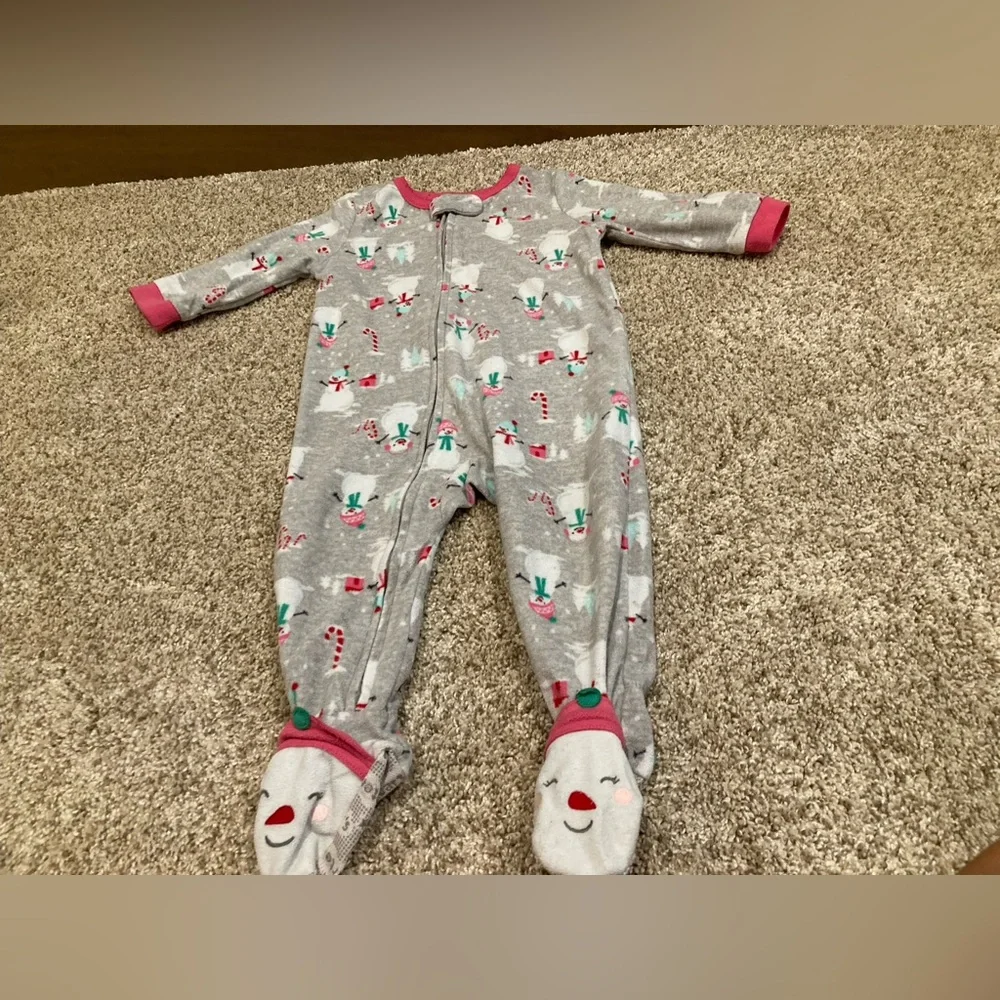 Carters Carter’s baby girl zipper footie pjs sleeper pajamas pink grey snowman